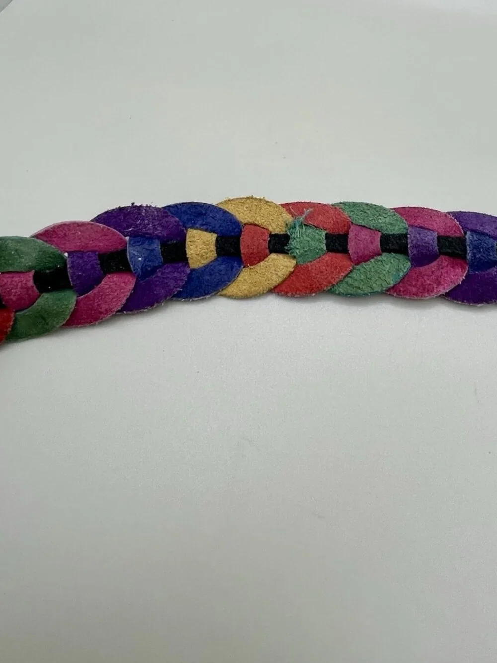 VTG 80s Rainbow Braided Genuine Leather Belt Size Large Colorblock Retro Funky